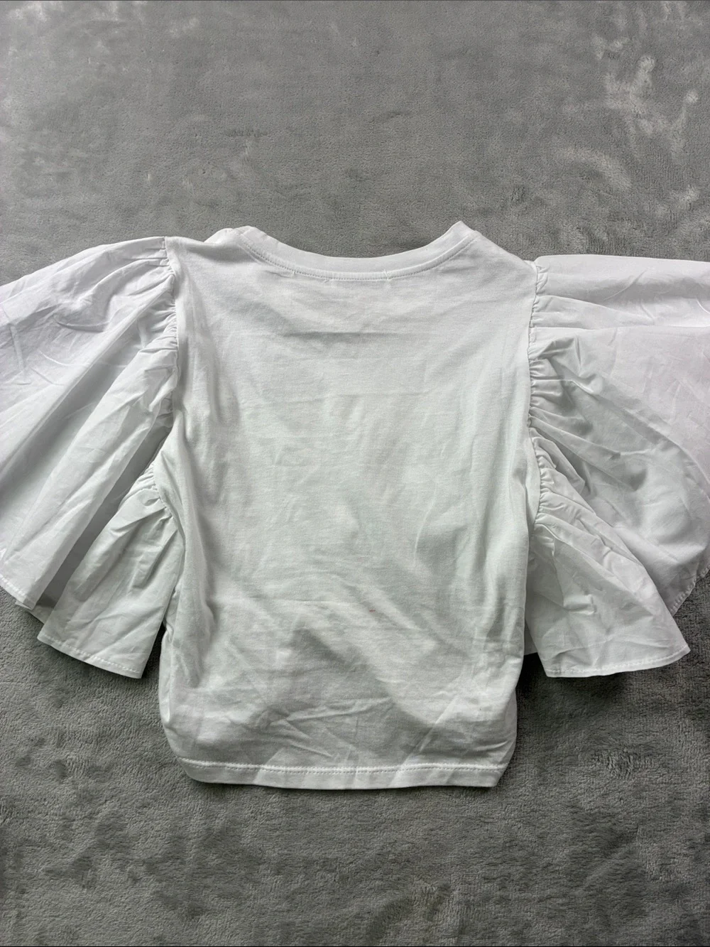 Zara Womens M White Oversized Flutter Sleeve Ruched Front Blouse Top